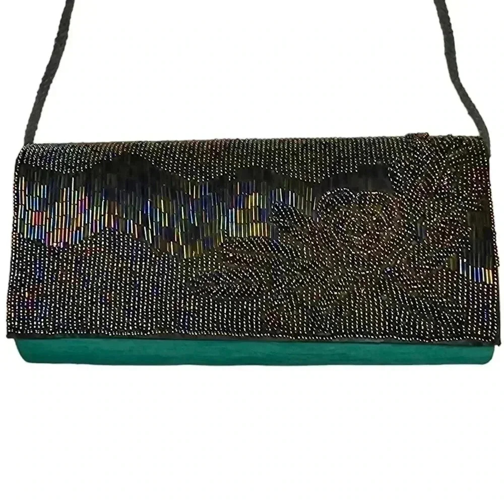 Far Nine Emrald Green Beaded Clutch